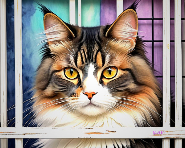 Close-up of a Maine Coon Cat with Yellow Eyes