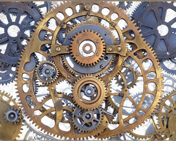 Intricate Gold and Bronze Gears in Steampunk Design