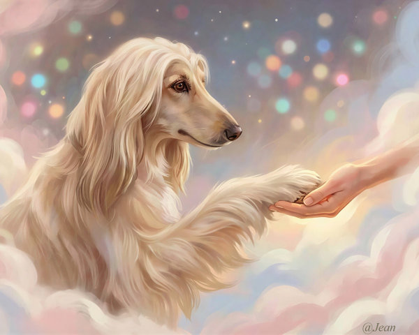 Digital Painting of Afghan Hound Among Ethereal Clouds