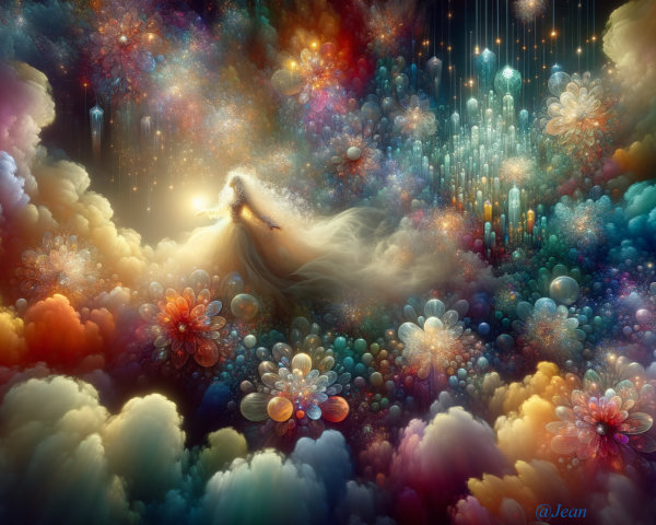 Mystical Figure Dancing in a Colorful Cosmic Scene