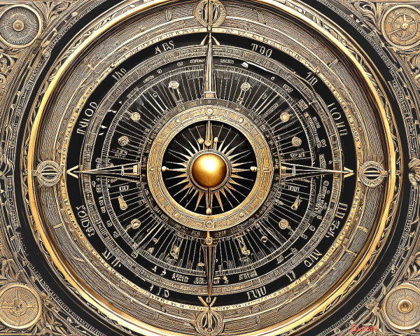 Intricate Gold and Black Compass Rose Design