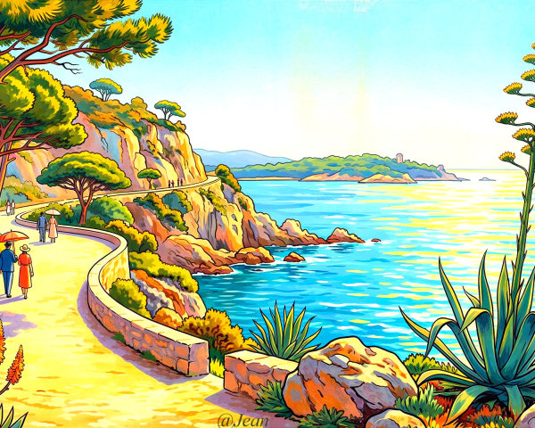 Scenic Coastal Pathway with Lush Greenery and Ocean