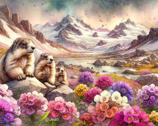 Marmots on Rocky Outcrop in Scenic Landscape