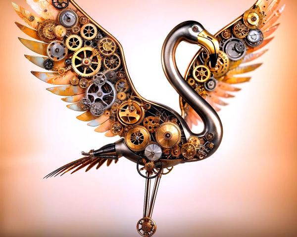 Mechanical Flamingo Sculpture with Steampunk Design