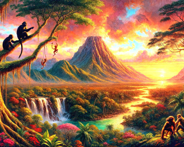 Vibrant Landscape with Mountains and Waterfalls