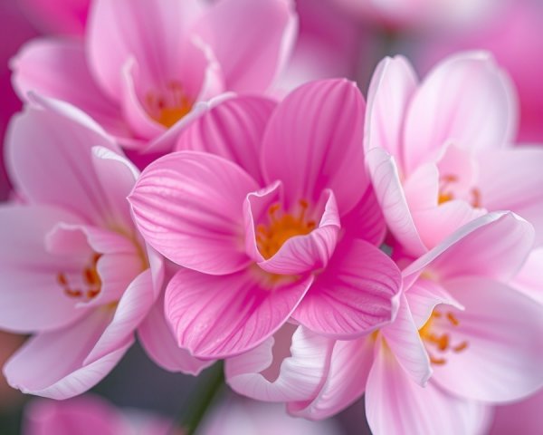 Delicate pink flowers with yellow centers and soft petals