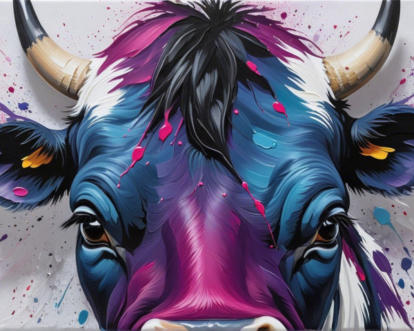 Vibrant Artistic Depiction of a Cow's Face