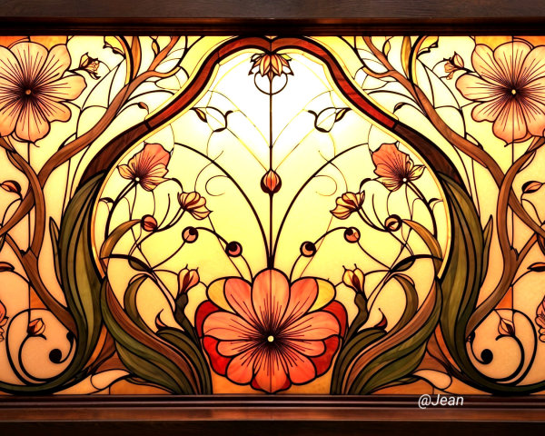 Intricate Floral Designs in Stained Glass Panel