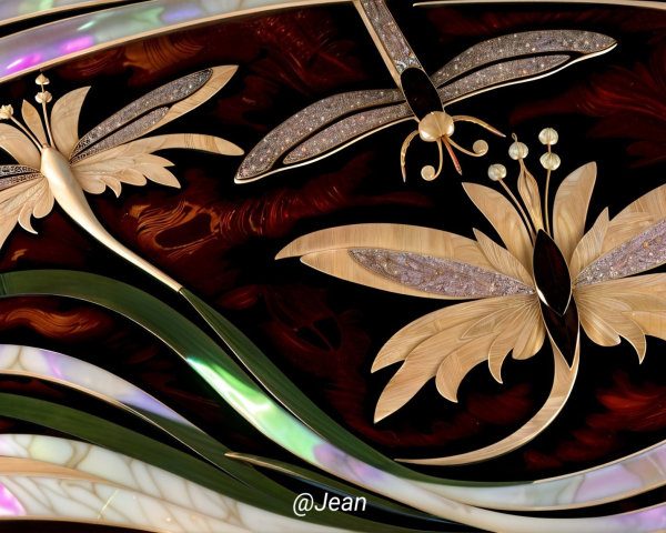 Intricate Design of Butterflies and Dragonfly in Wood