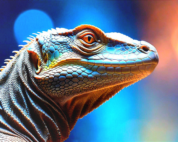Close-Up of a Lizard's Head with Intricate Scales