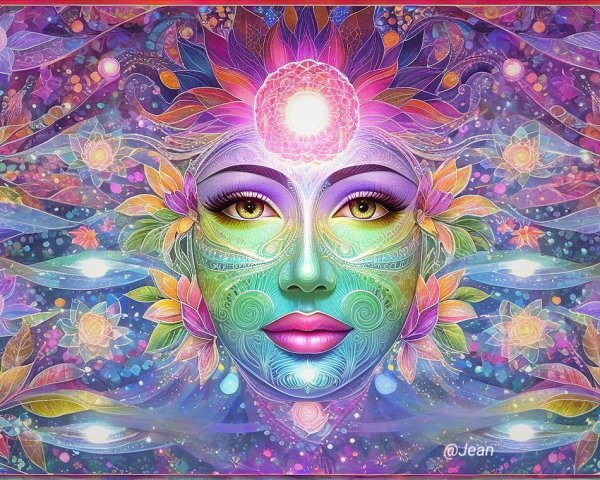 Colorful Ethereal Portrait with Floral Motifs