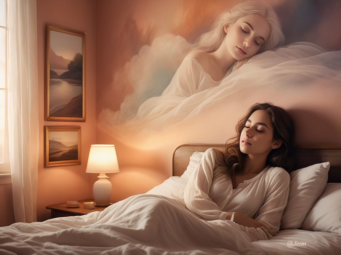 Serene Bedroom with Pastel Hues and Mural Decor