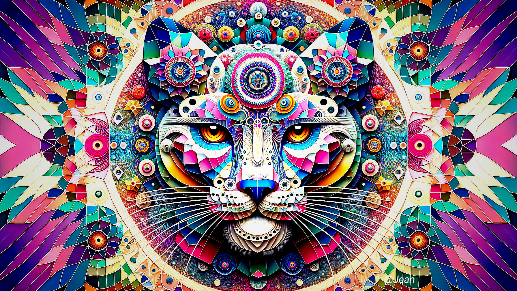 Vibrant Geometric Design of a Lion's Face