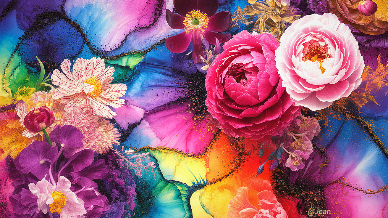 Vibrant Floral Watercolor and Alcohol Ink Artwork
