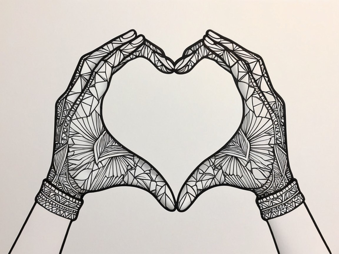 Stylized Hands Forming Heart Shape with Geometric Patterns