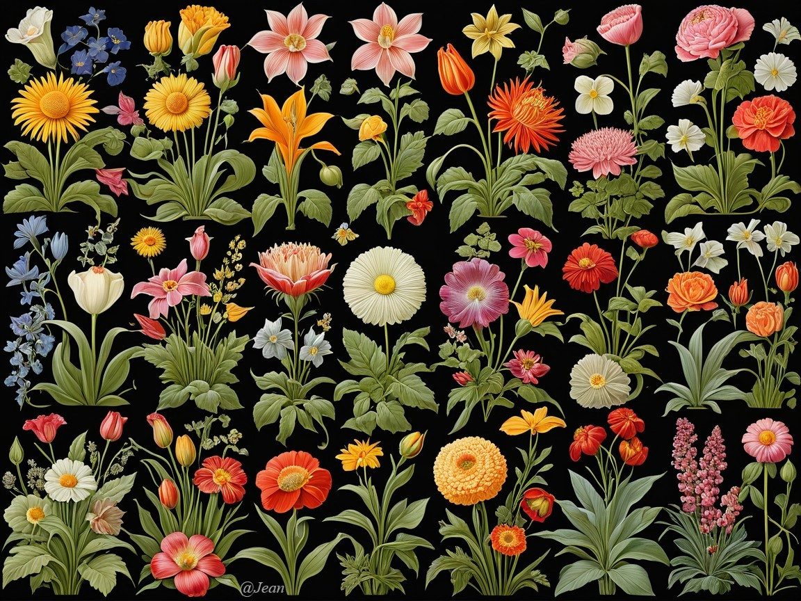 Vibrant Flower Arrangement on Black Background