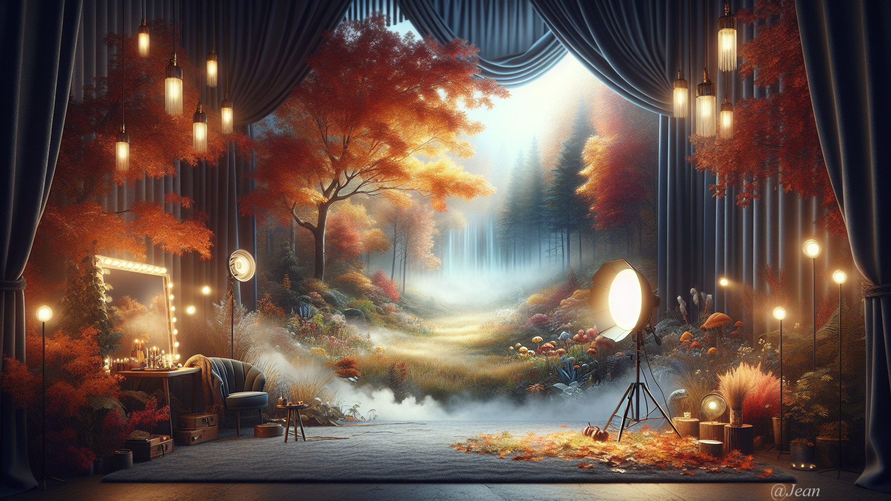 Autumn-Inspired Stage Set with Elegant Decor and Props