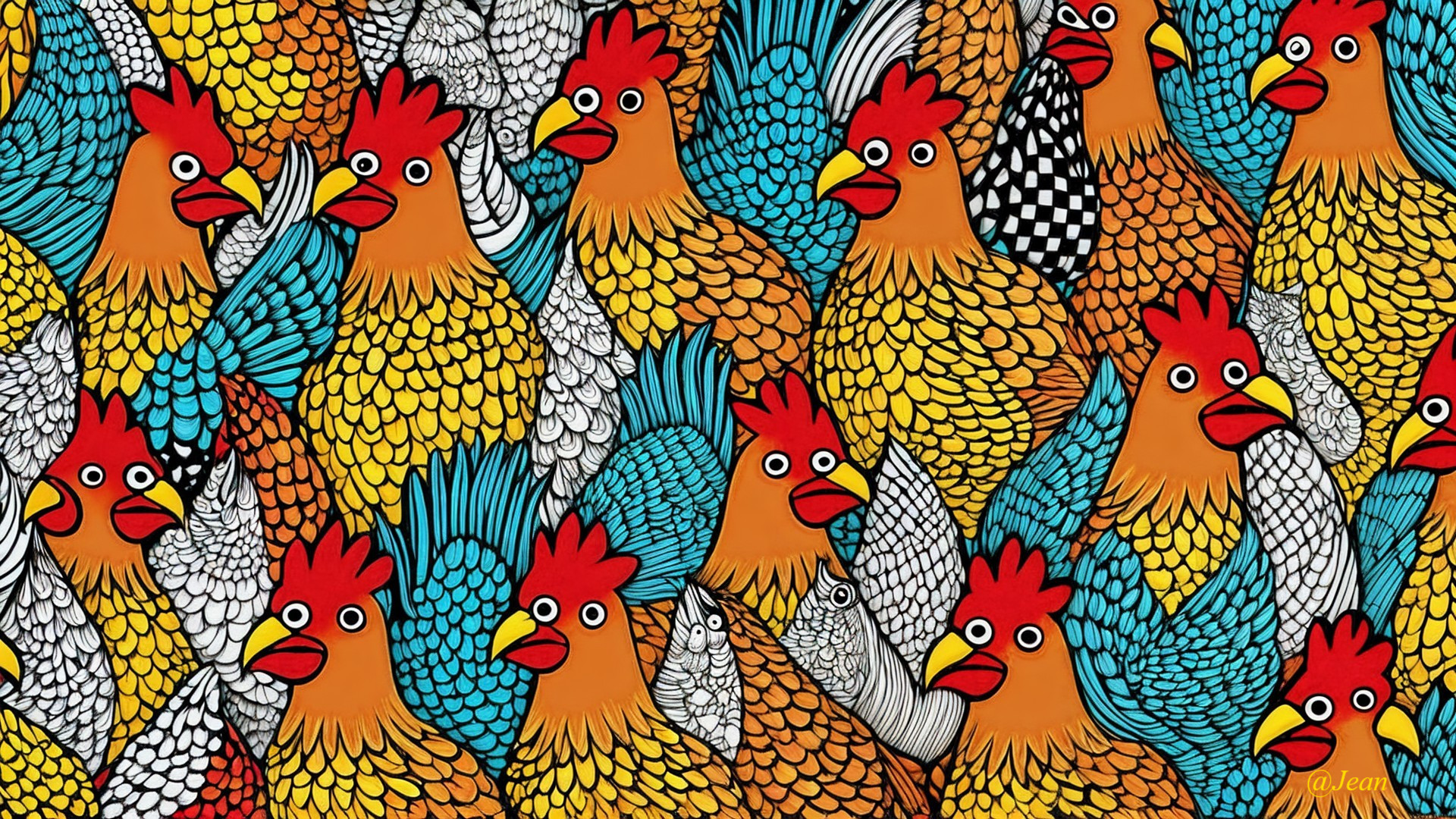 Whimsical Cartoon Chickens Pattern in Bright Colors