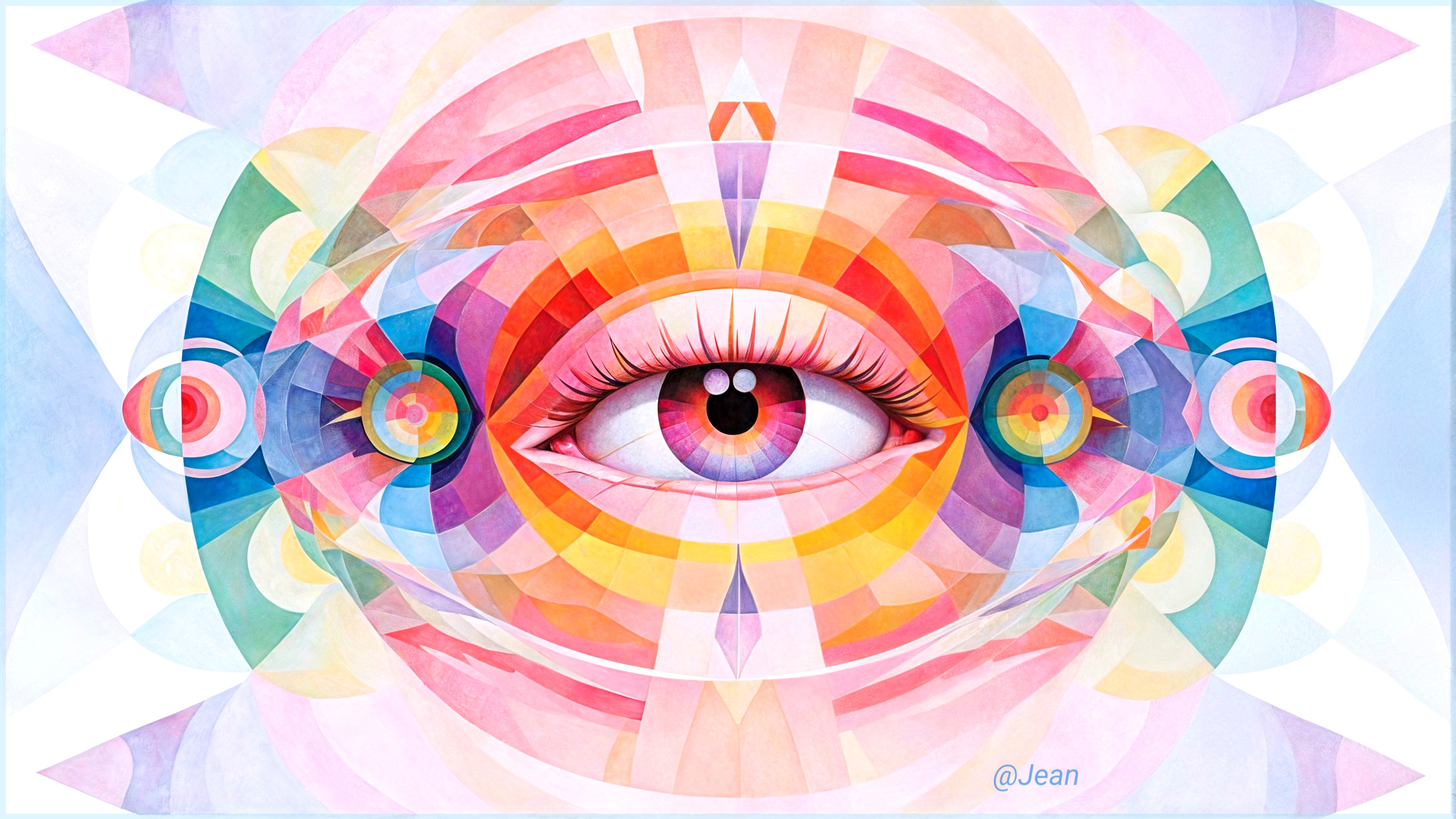 Vibrant Eye Surrounded by Geometric Patterns and Gradients