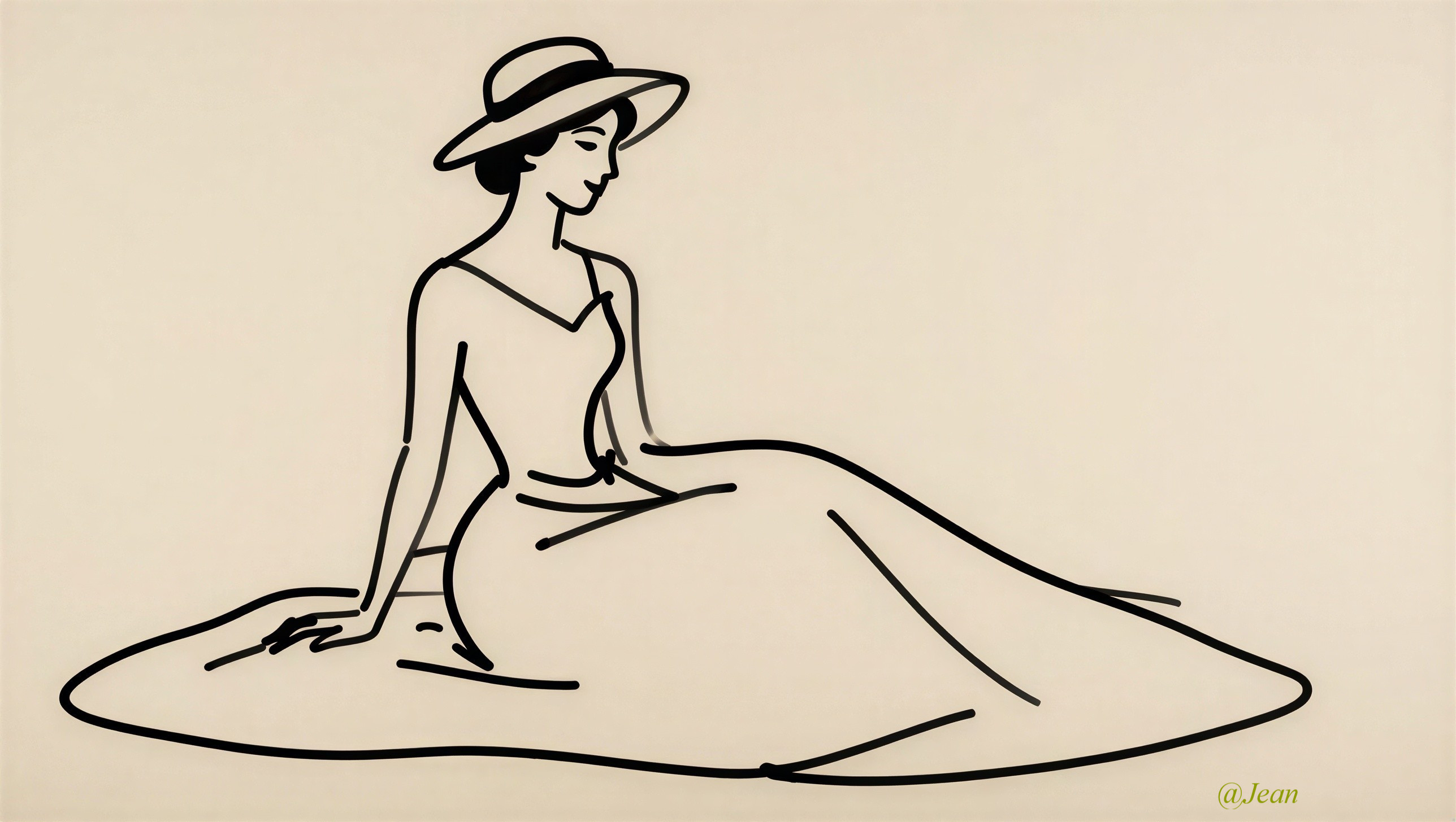 Serene Woman in Minimalist Outline Art