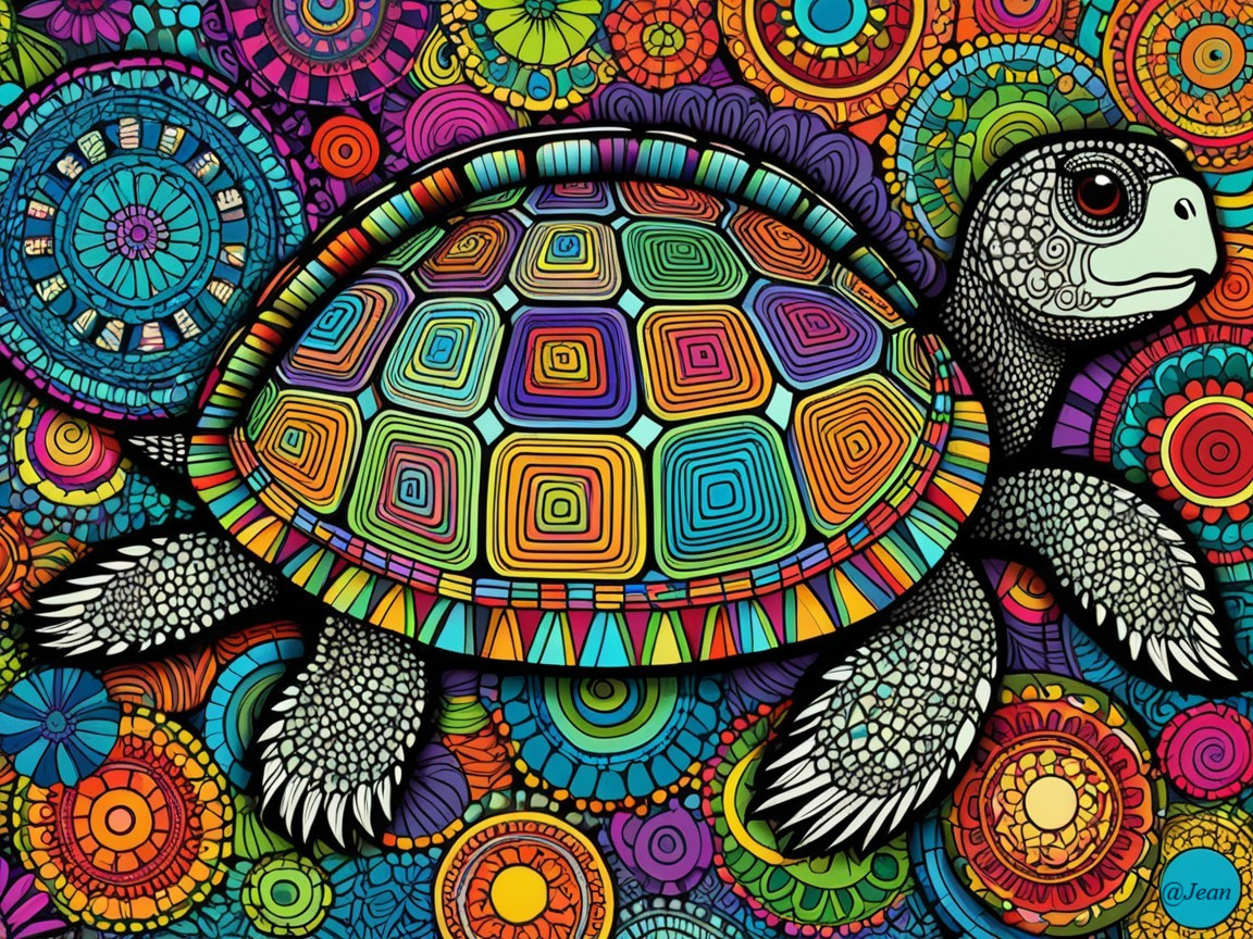 Vibrant Turtle Artwork with Colorful Abstract Patterns