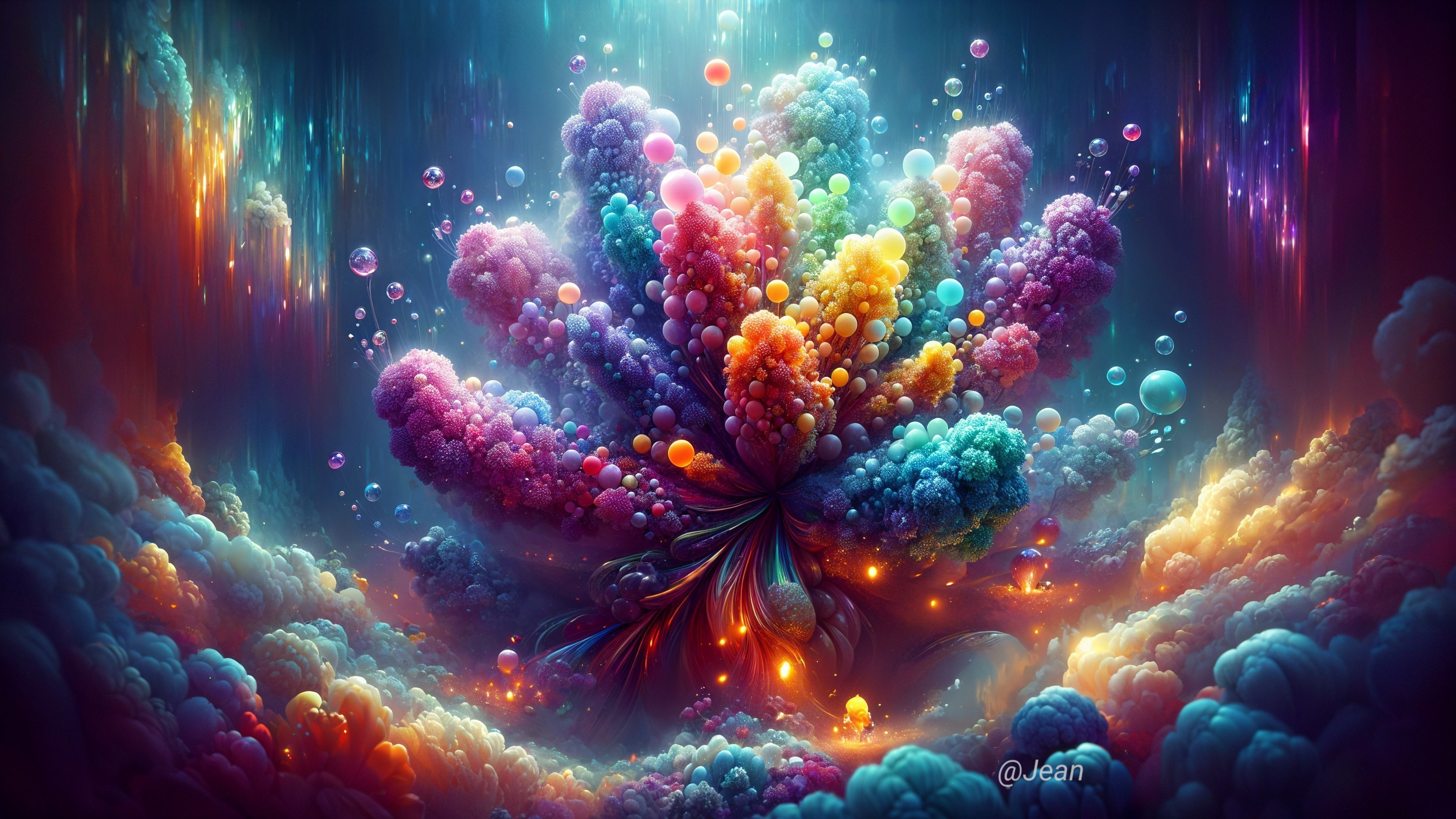 Vibrant Surreal Scene of Colorful Floral Explosion