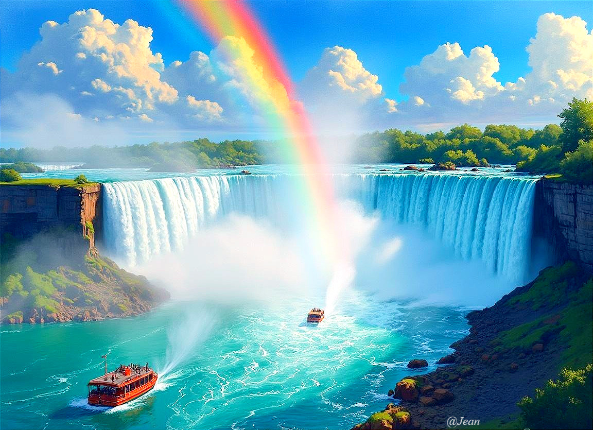 Majestic Waterfall with Rainbow and Turquoise Waters