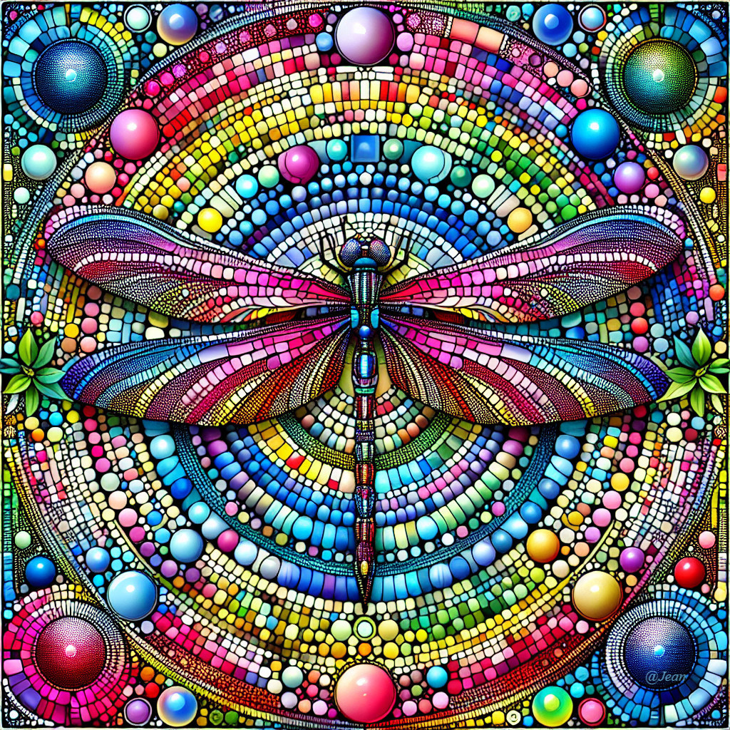 Abstract Dragonfly Design with Kaleidoscope Patterns