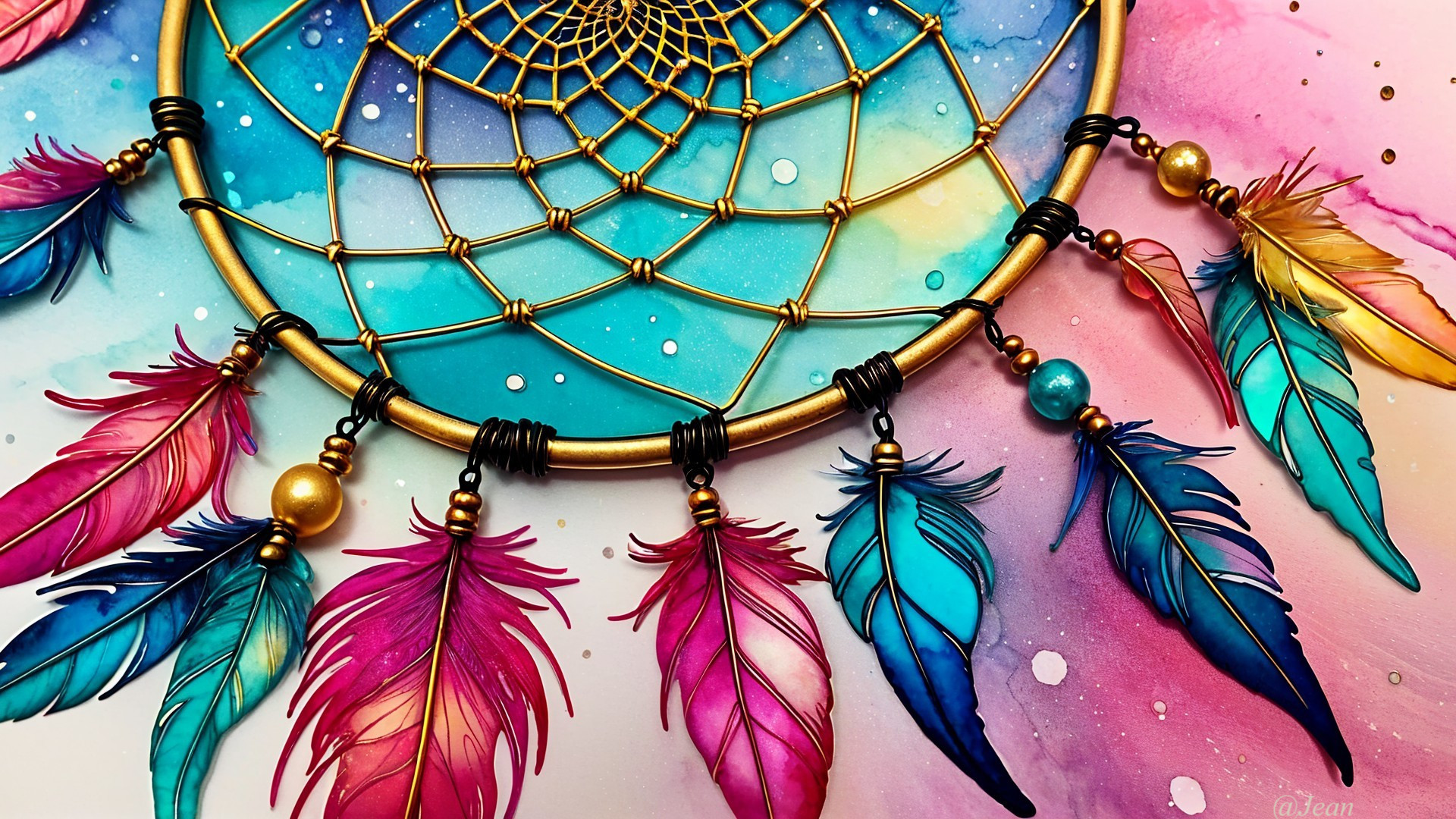 Vibrant Dreamcatcher with Colorful Feathers and Artful Background