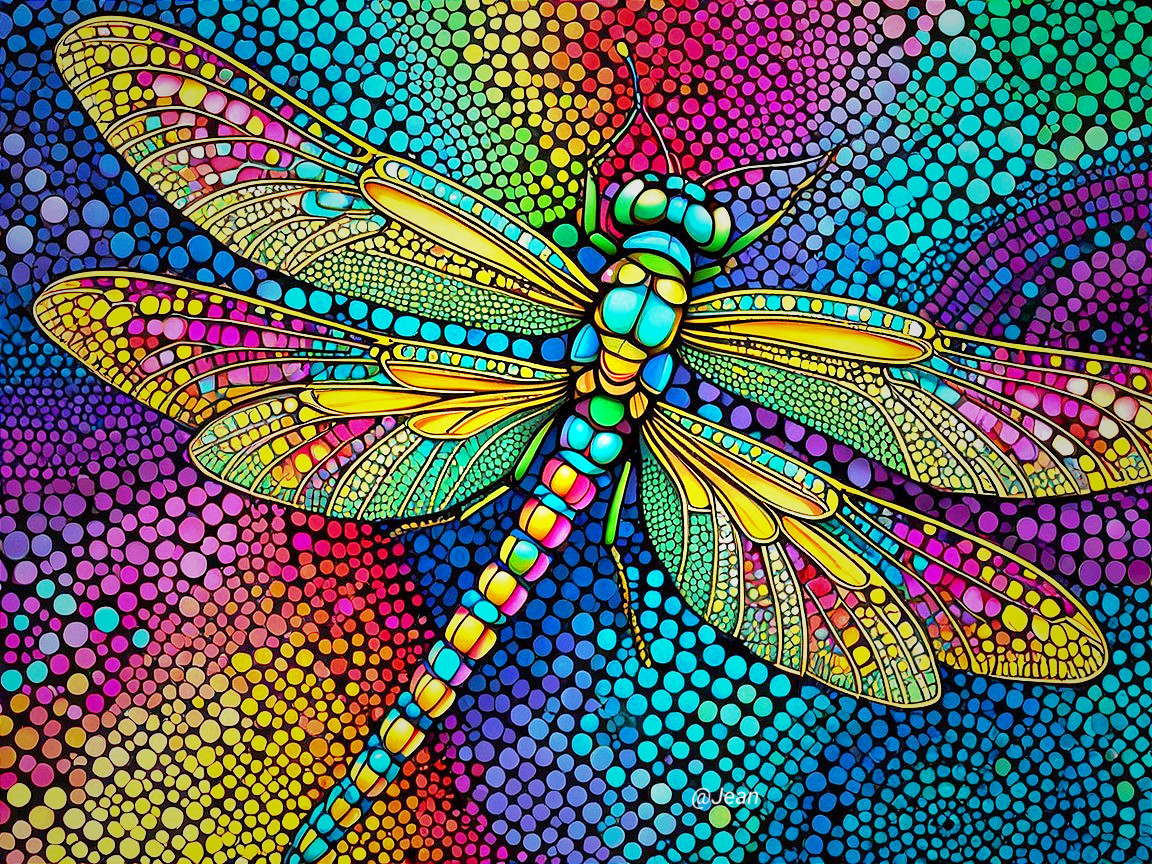 Vibrant Dragonfly Illustration with Colorful Background