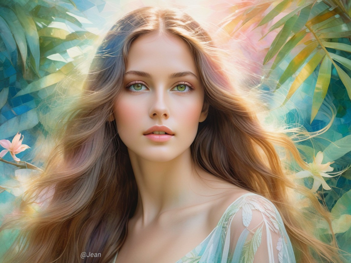 Portrait of a Young Woman in Ethereal Greenery