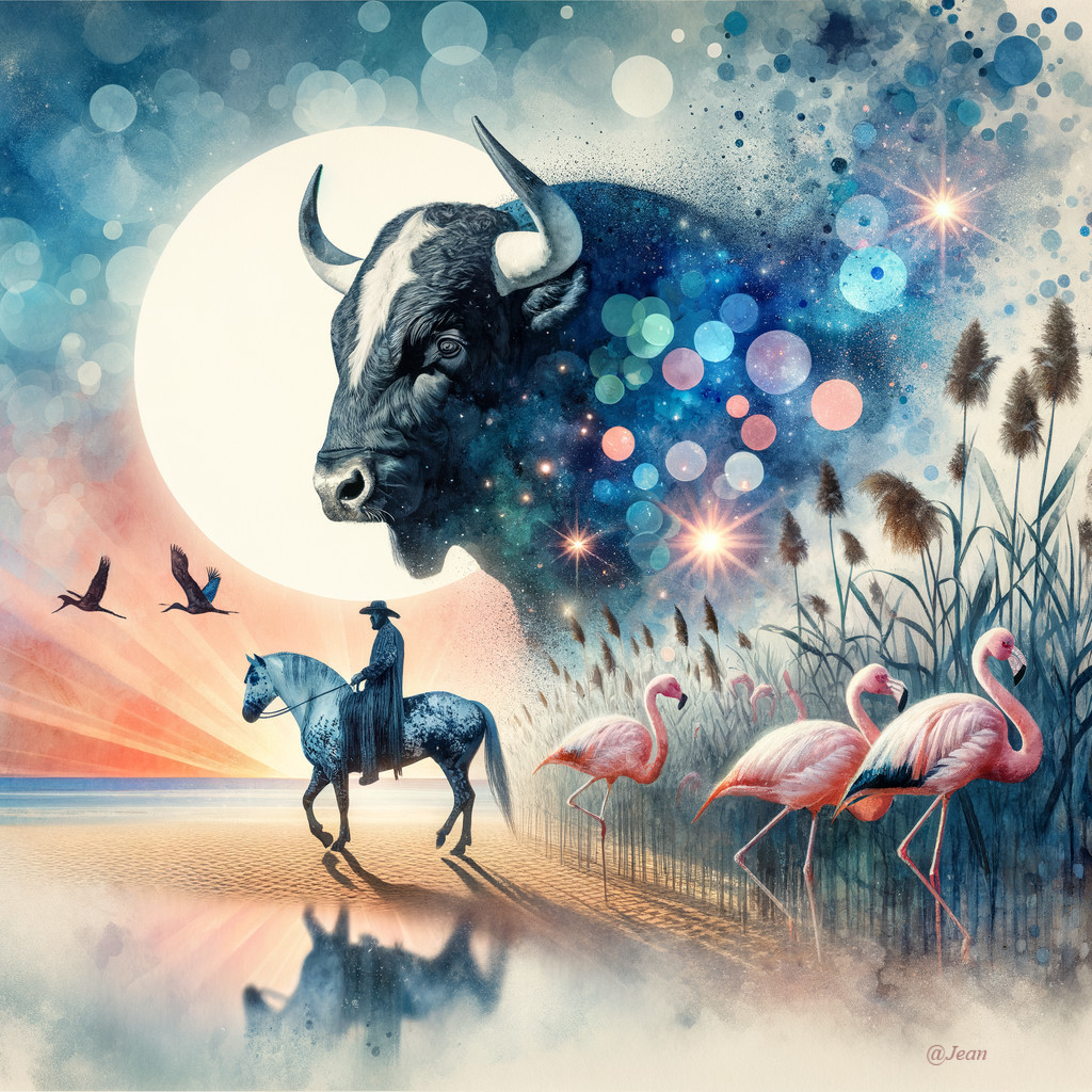 Surreal Landscape with Bull's Head and Flamingos