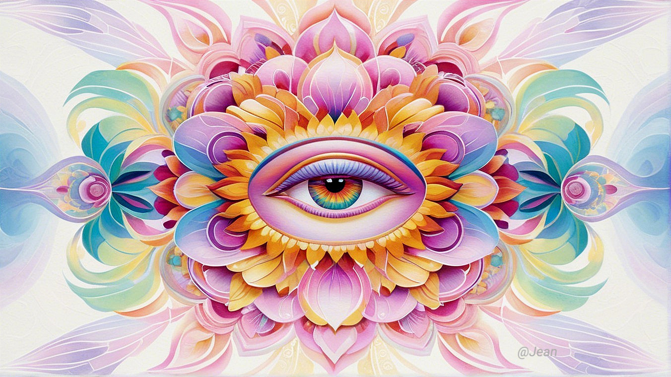 Intricate Eye Design with Floral Patterns in Pastels