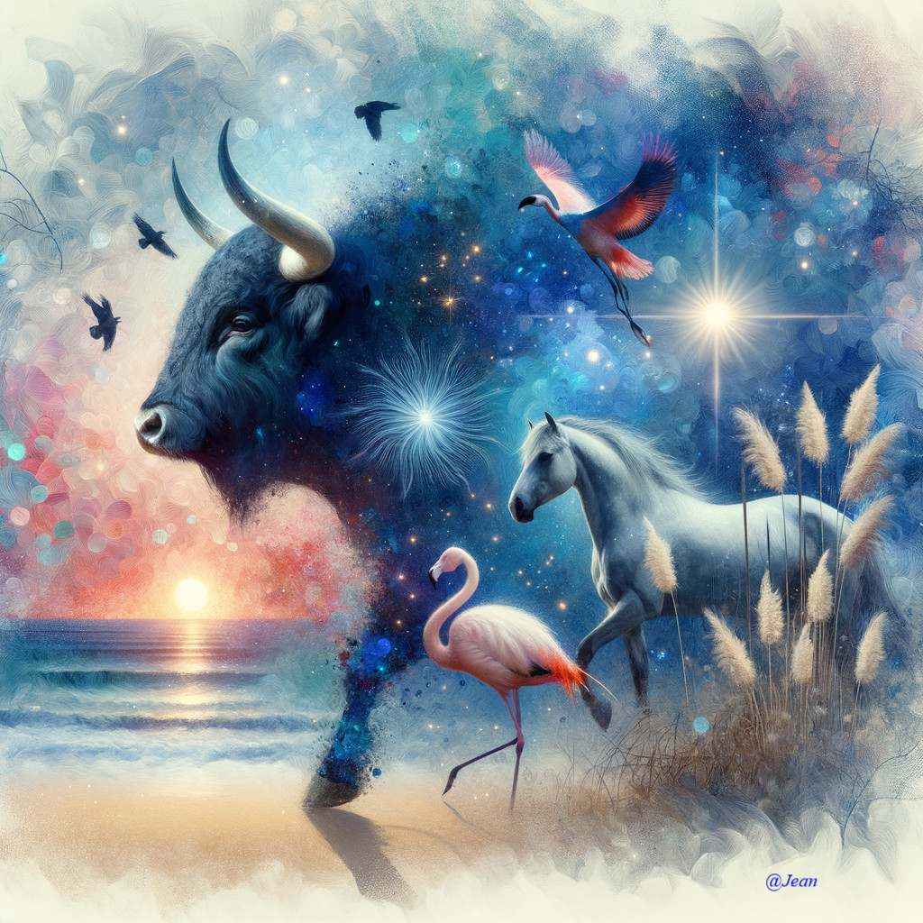 Mystical Landscape with Cosmic Bull and White Horse