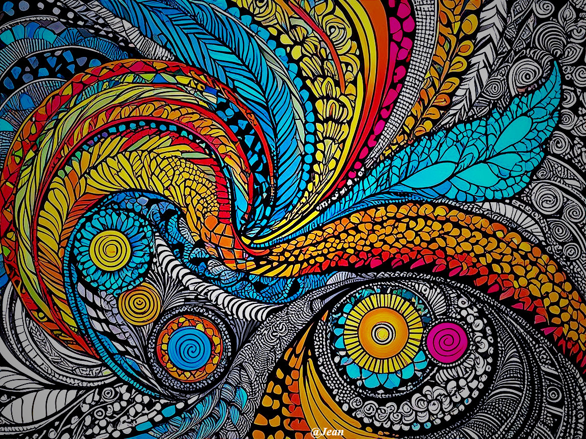 Vibrant Abstract Design with Swirling Patterns and Colors