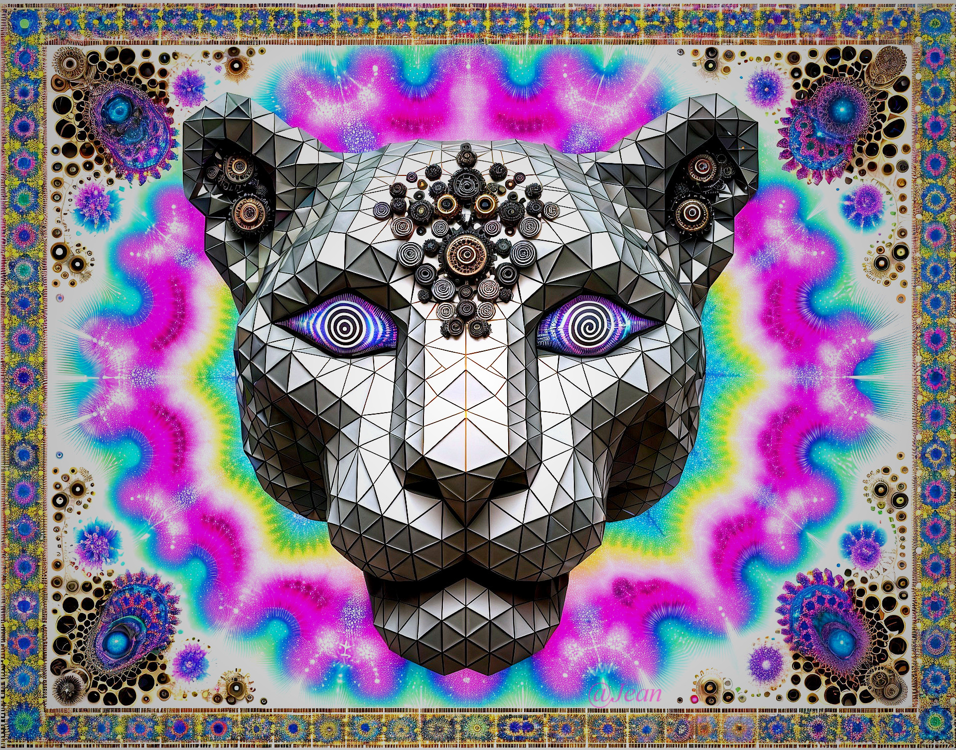 Geometric Lion Head with Psychedelic Background