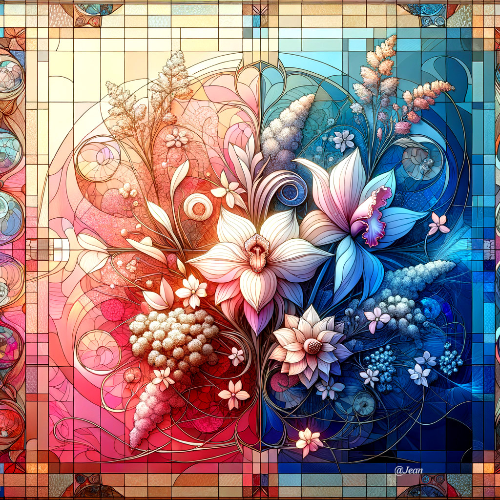 Vibrant Abstract Floral Composition with Colorful Blossoms
