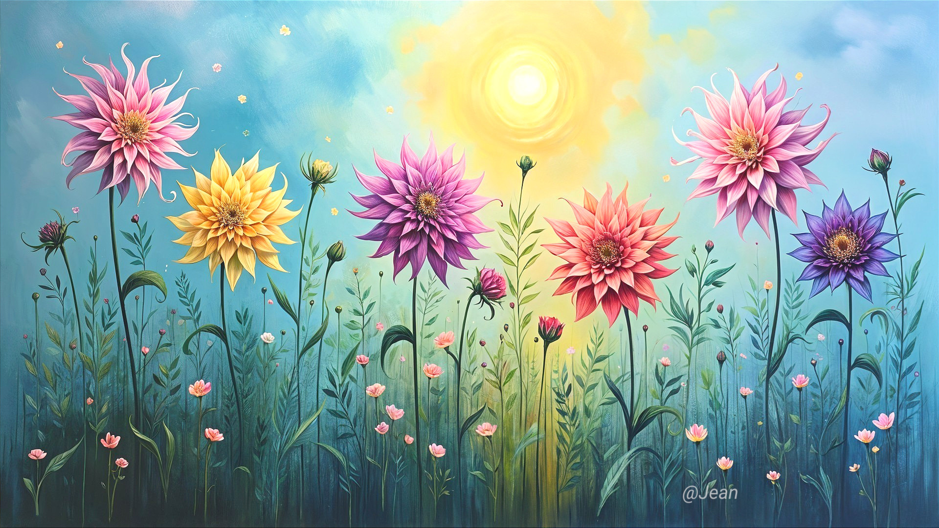 Colorful Blooming Flowers in a Lush Garden Scene