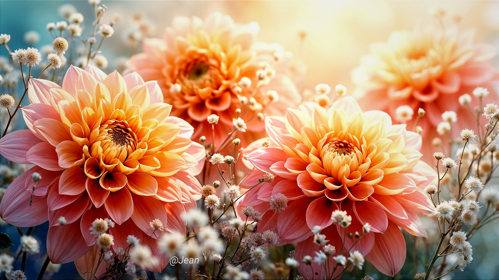 Elegant Arrangement of Peachy-Orange Dahlias and White Flowers