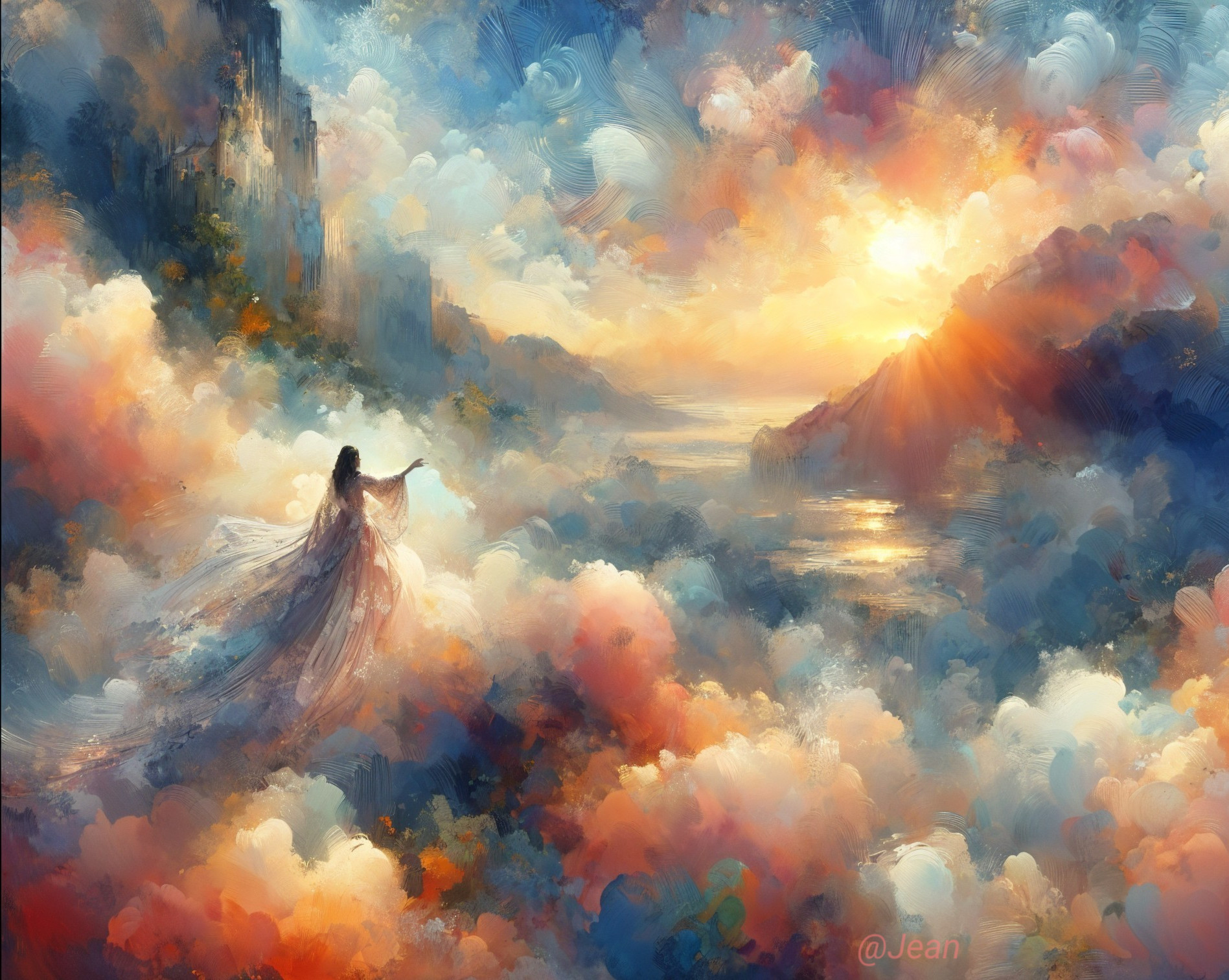 Dreamlike Landscape with Vibrant Clouds and Sunrise