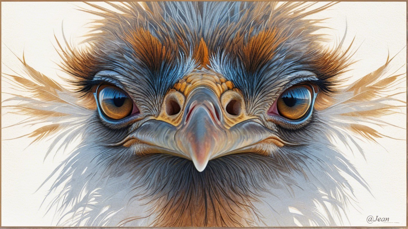 Close-Up of Emu Face with Detailed Feather Texture