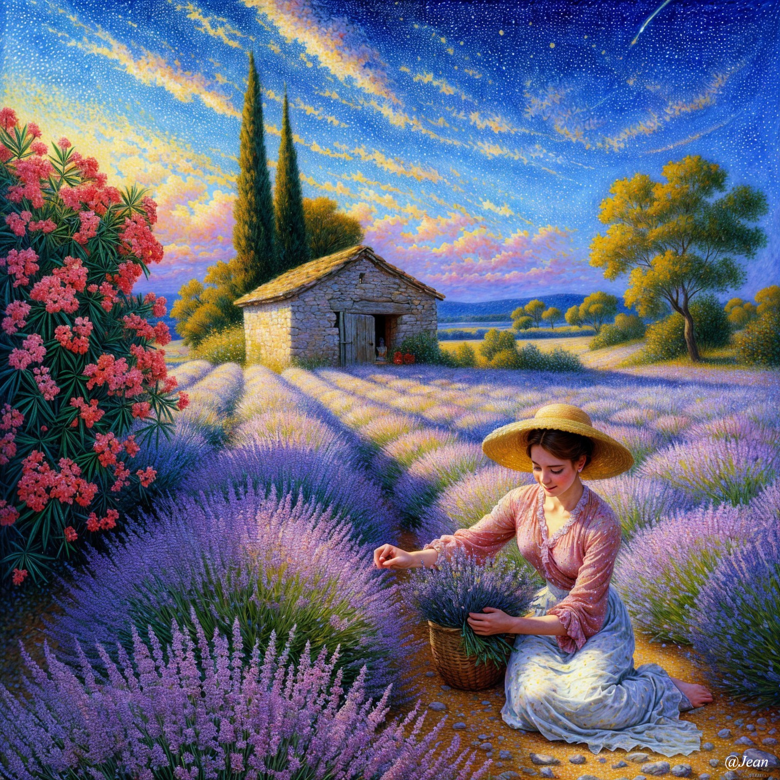 Impressionistic Scene of Woman in Lavender Field