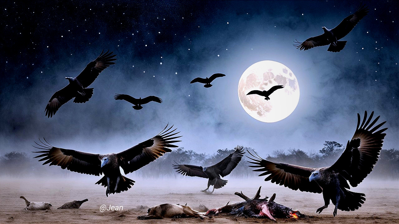 Moonlit Landscape with Vultures and Carcass Remains