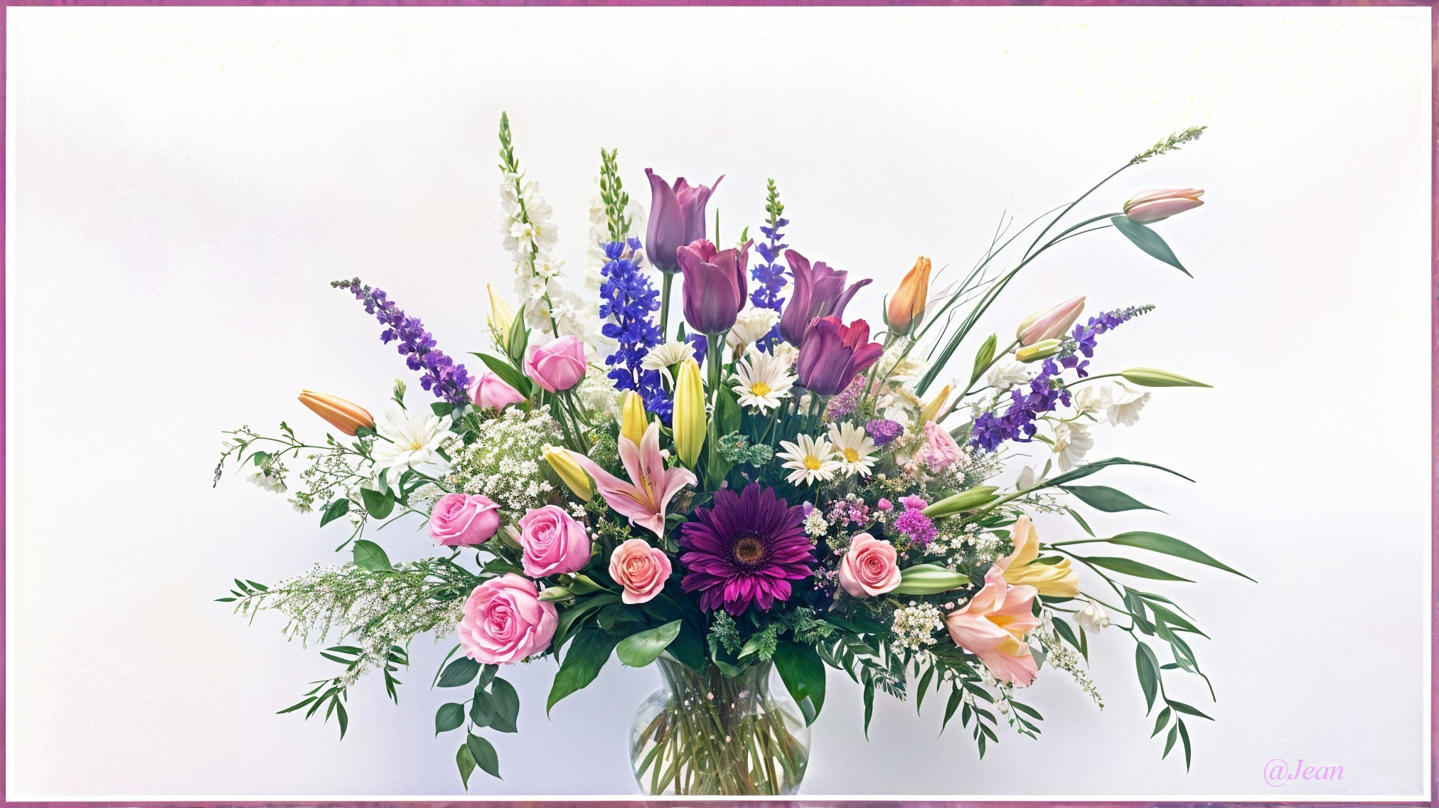 Vibrant Bouquet of Colorful Flowers in Glass Vase