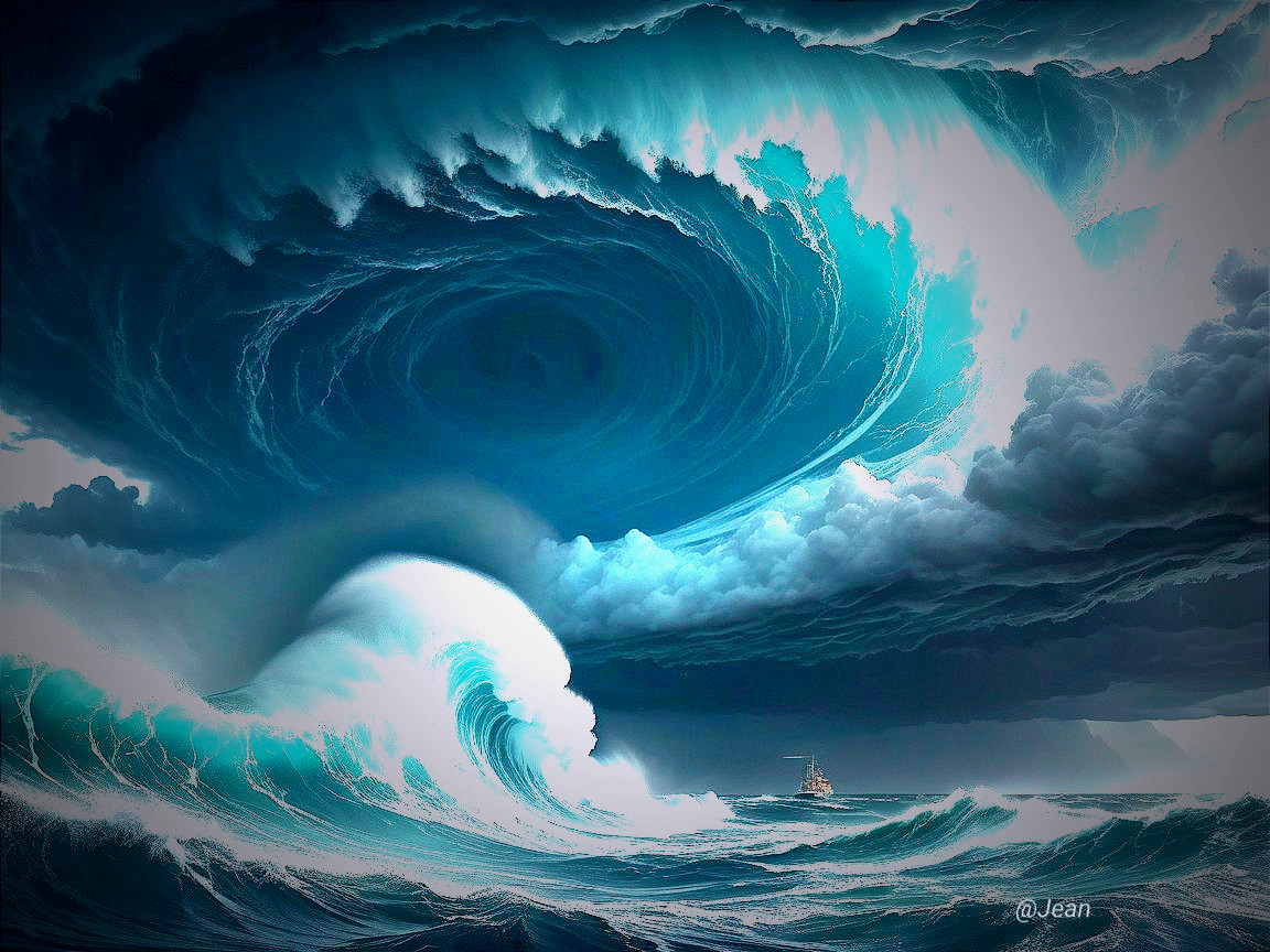 Dramatic Seascape with Towering Waves and Dark Clouds