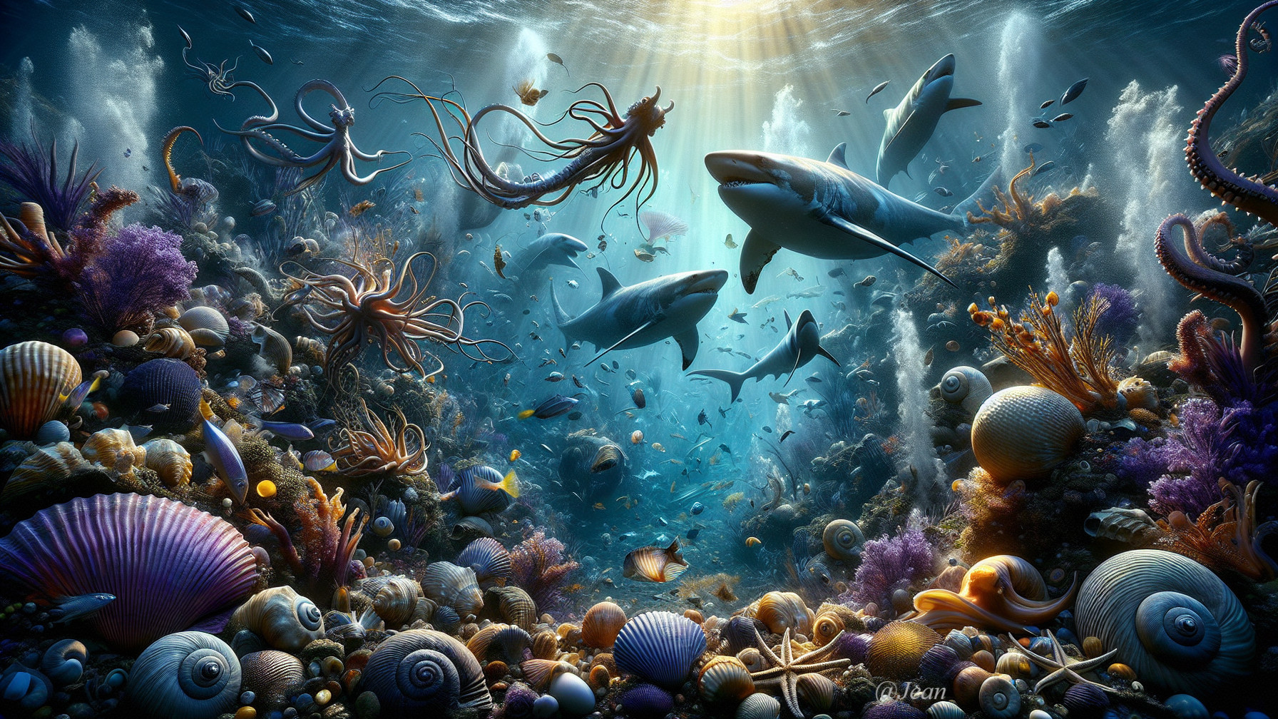 Vibrant Underwater Scene with Diverse Marine Life