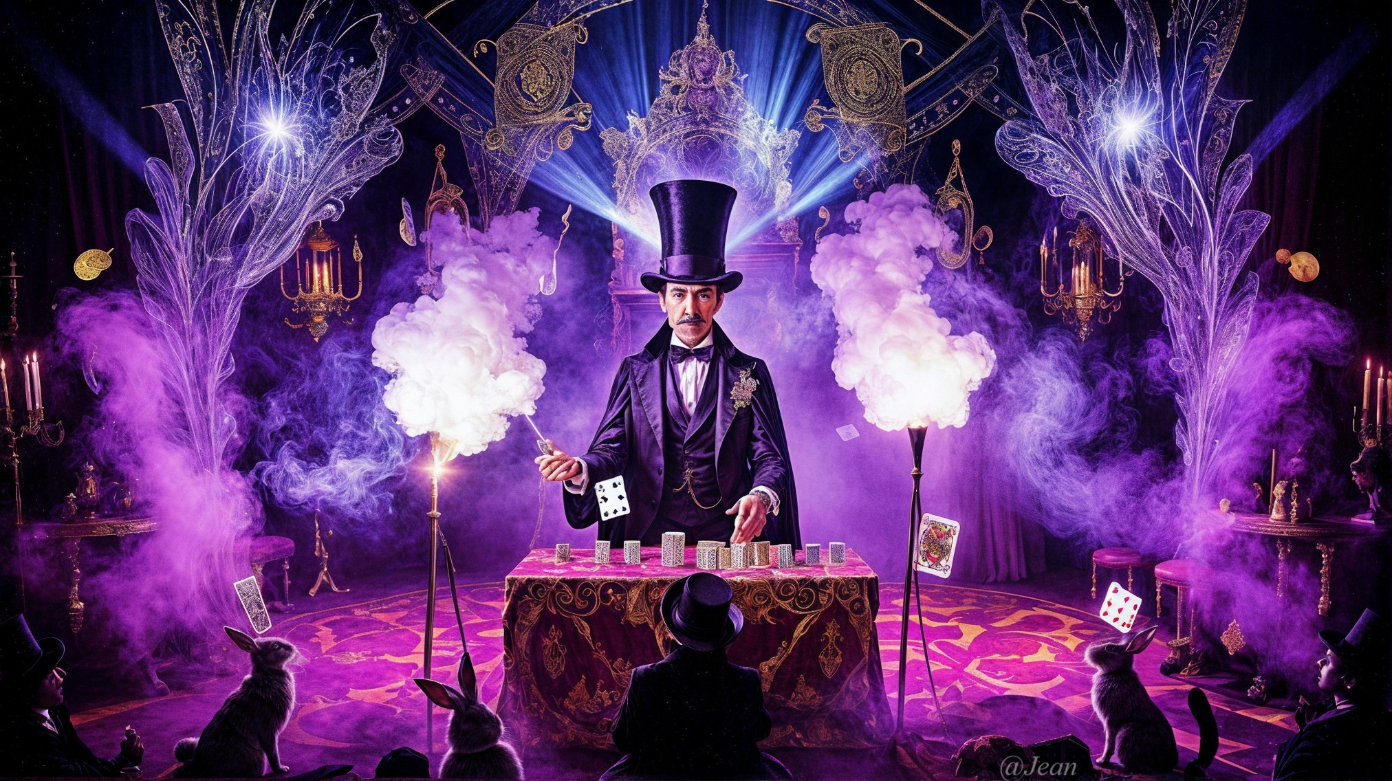 Dapper Magician Performs in Lavish Enchanting Setting