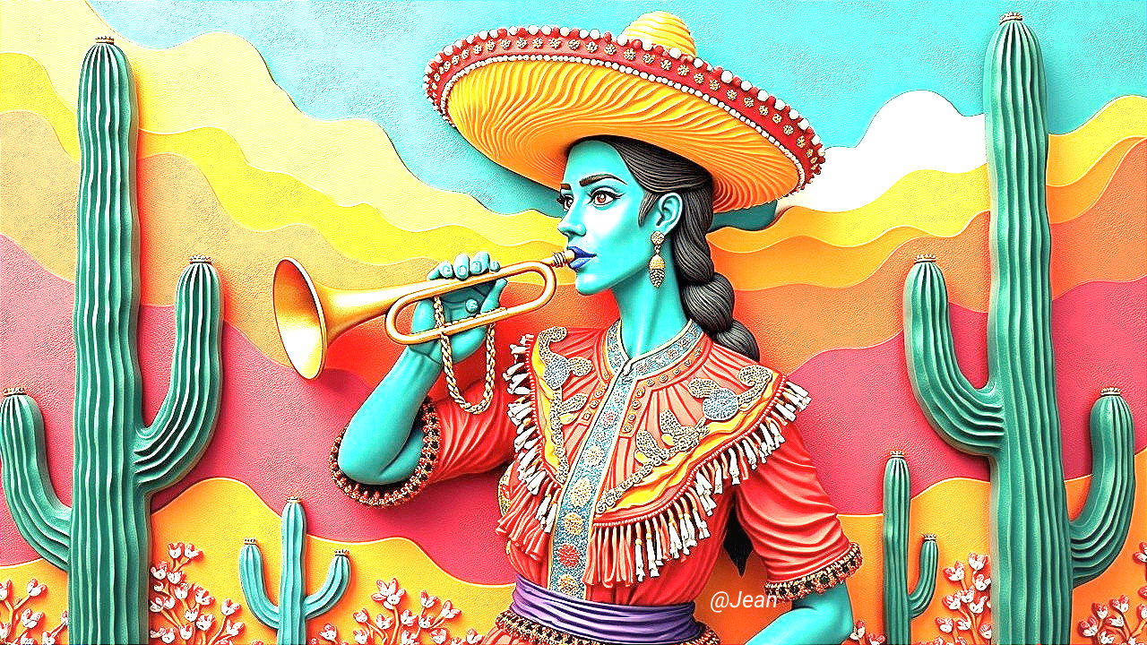Vibrant Mural of Woman in Traditional Mexican Attire
