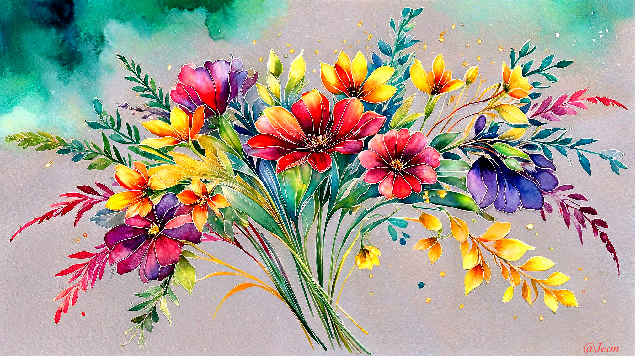 Vibrant Watercolor Bouquet of Blooming Flowers