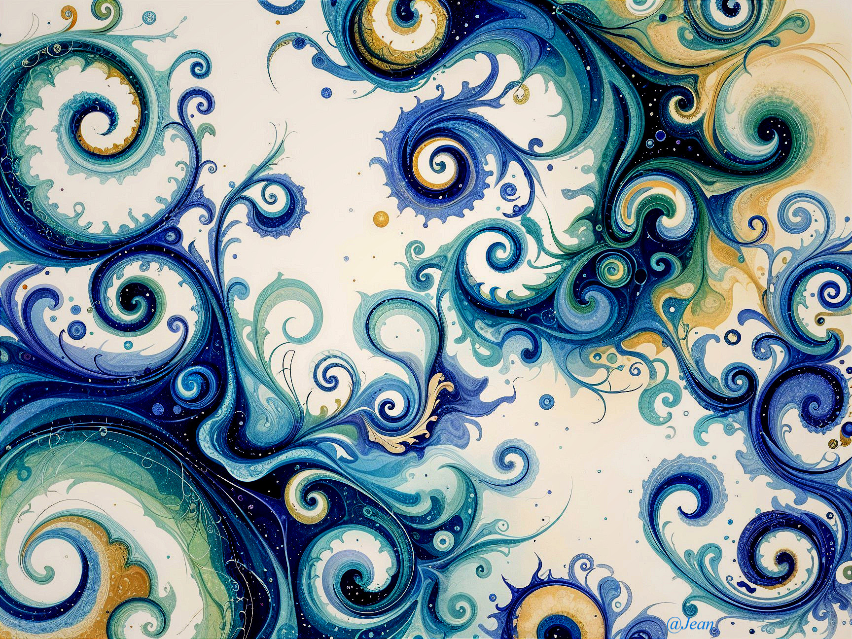 Vibrant Abstract Design with Swirls in Blue and Green